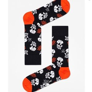 HAPPY SOCKS HALLOWEEN SKULLS COMBED COTTON SOCKS CREW BLACK ORANGE WHITE NWOT